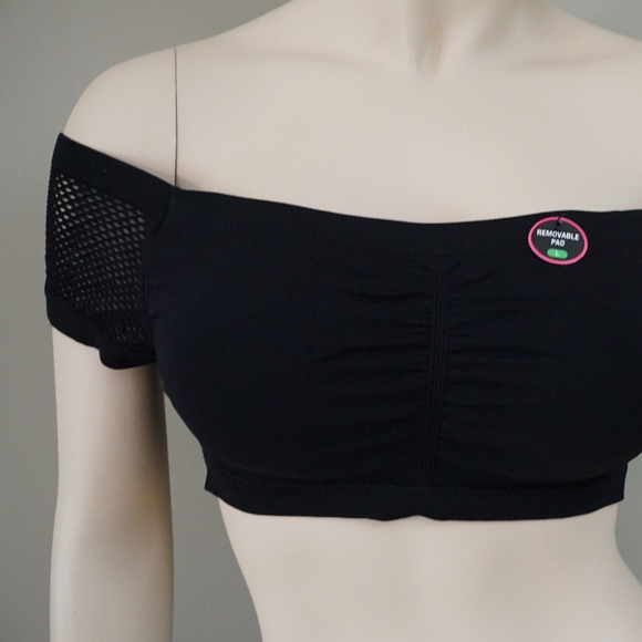 Flirtitude Seamless Crochet Crop Bralette in Black - Picture 2 of 5